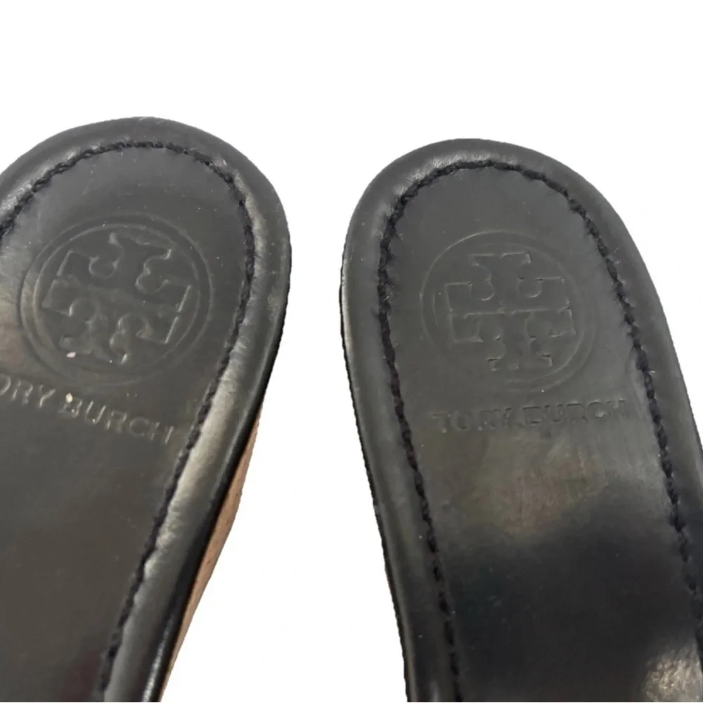 Tory Butch wedge Sandal I Black Leather Slipon size 9.5